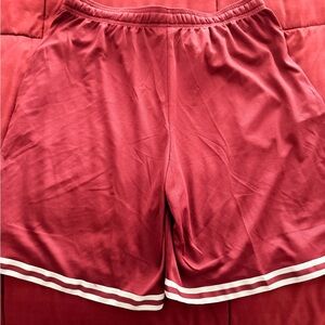 Burgundy Athletic Shorts with White Stripes